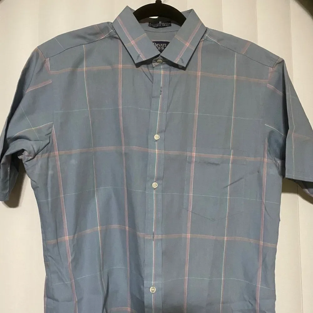 Private Club blue with pink stripes shirt sleeve dress shirt